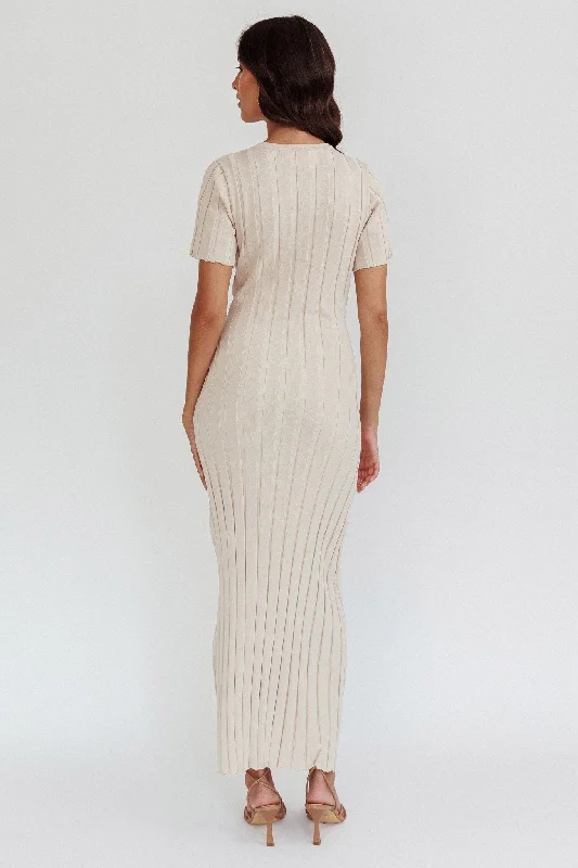 Shaylee Short Sleeve Knit Maxi Dress Sand