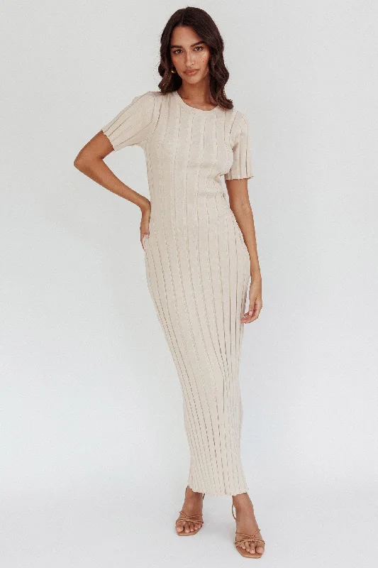 Shaylee Short Sleeve Knit Maxi Dress Sand