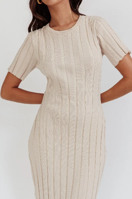 Shaylee Short Sleeve Knit Maxi Dress Sand