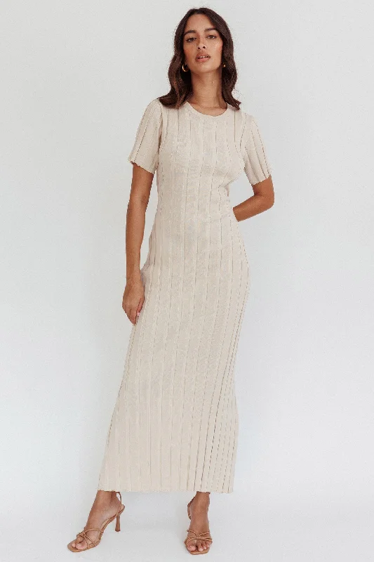 Shaylee Short Sleeve Knit Maxi Dress Sand