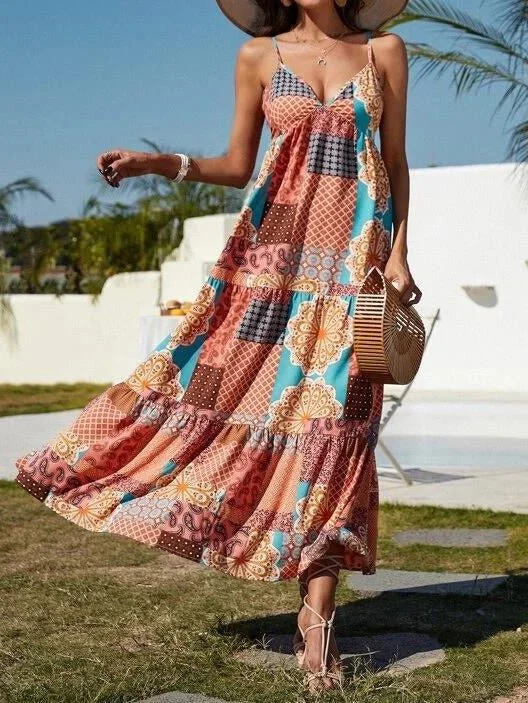 Women's Dresses Printed Sling Bare Back Sleeveless Dress