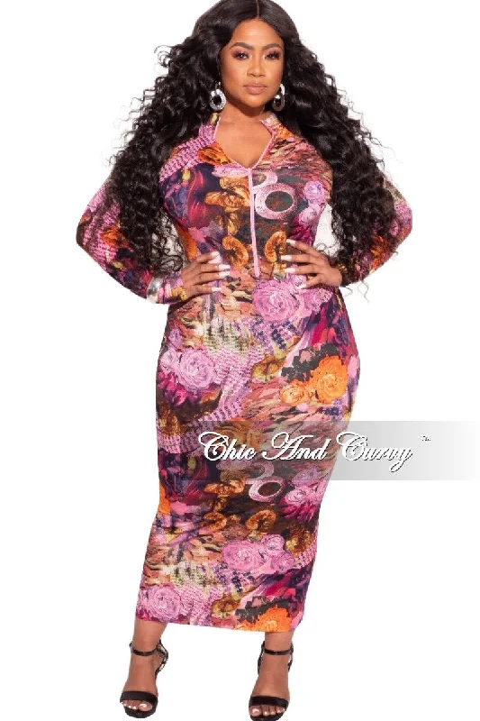 Final Sale Plus Size Bodycon Dress in Fuchsia Multi-Color Print