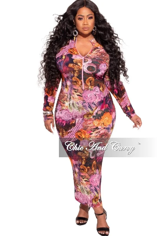 Final Sale Plus Size Bodycon Dress in Fuchsia Multi-Color Print