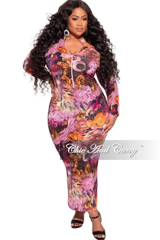 Final Sale Plus Size Bodycon Dress in Fuchsia Multi-Color Print