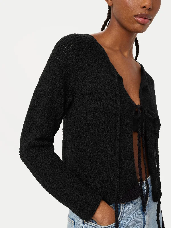 The Crochet Knit Cardigan in Black