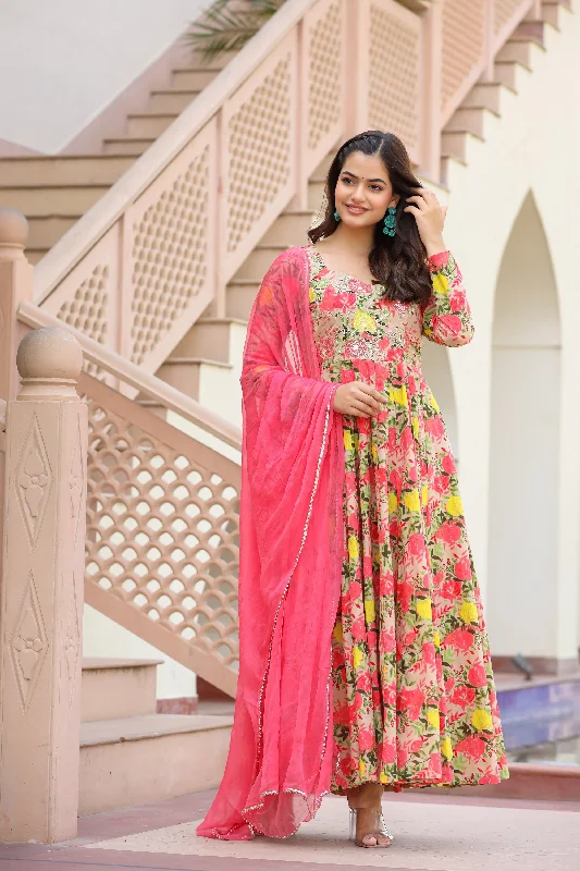 Aabha Long Chiffon Dupatta Dress