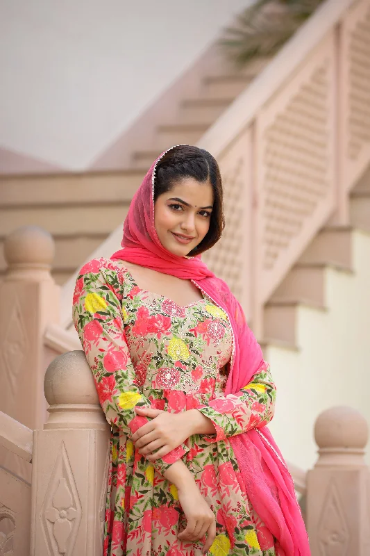 Aabha Long Chiffon Dupatta Dress