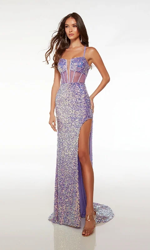 Alyce Sheer-Waist Long Sequin Prom Dress 61551