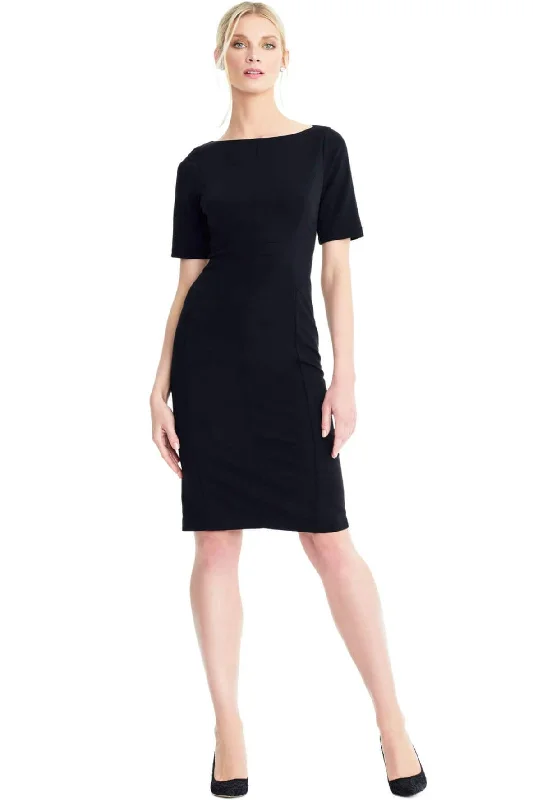 Short Sleeve Sheath Dress with Boat Neckline