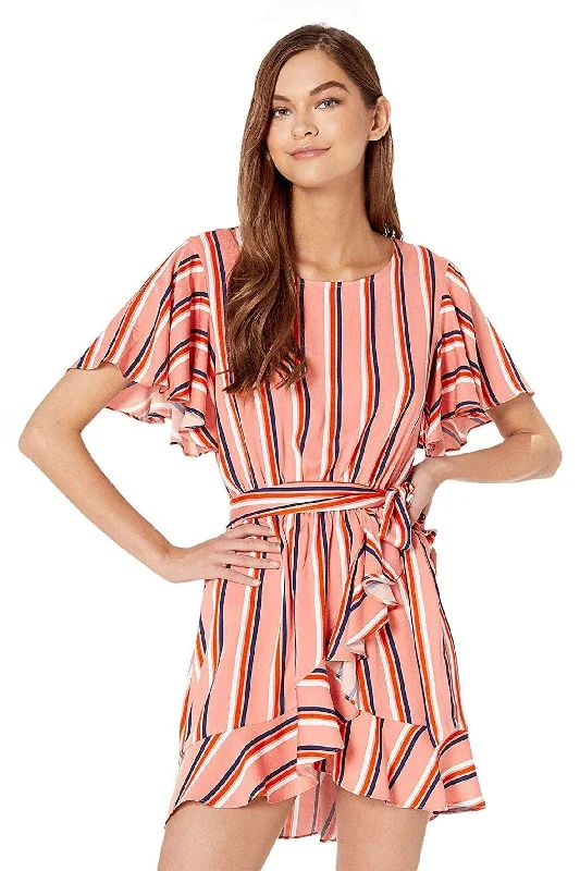 Peach Tricolor Striped Dress