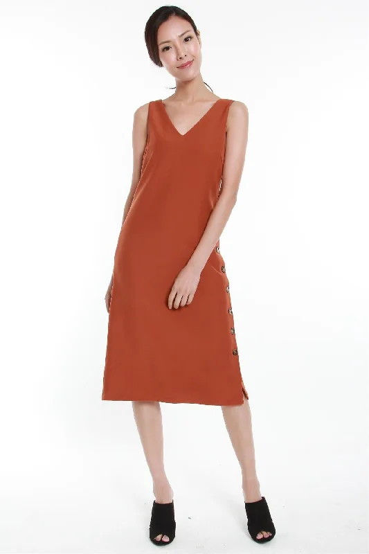 Shift Dress with Button Side Split Orange