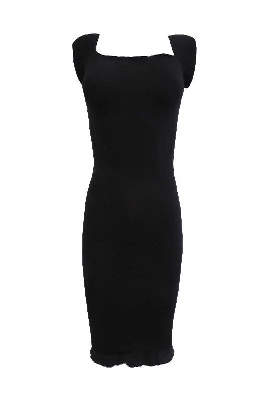 Black Lettuce-Trim Bodycon Dress