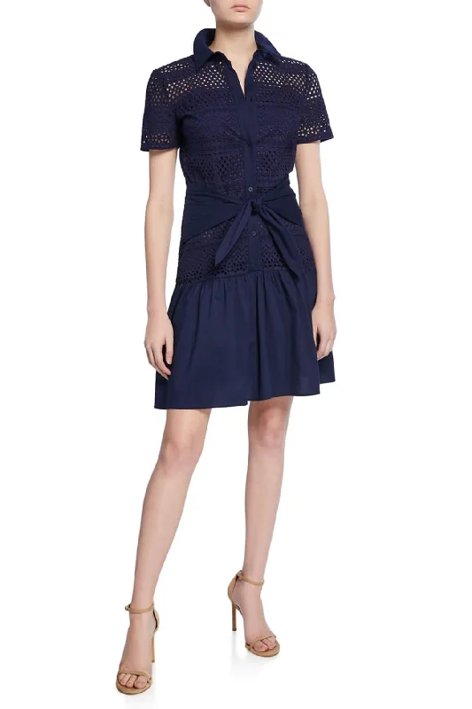 Allery Navy Eyelet Cotton Dress