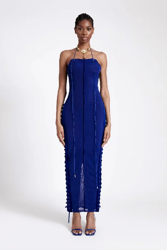 Bandeau Velvet Mesh Maxi - Sapphire