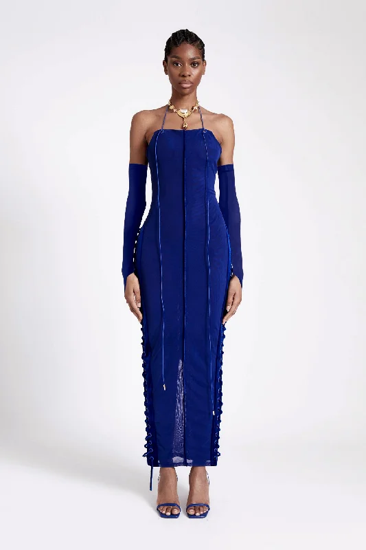 Bandeau Velvet Mesh Maxi - Sapphire