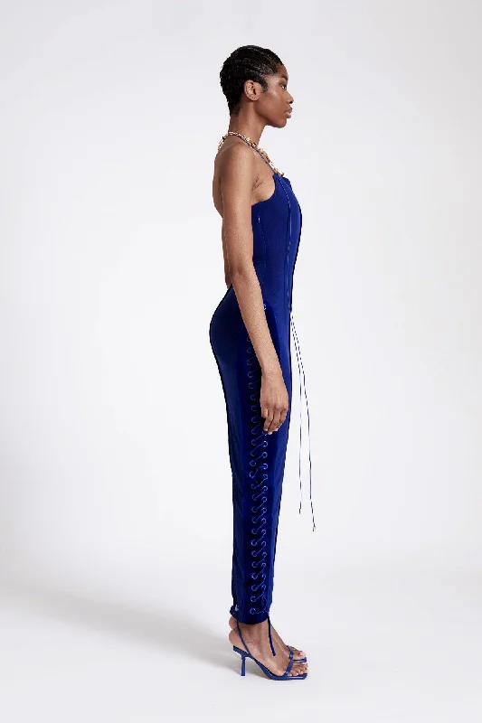 Bandeau Velvet Mesh Maxi - Sapphire