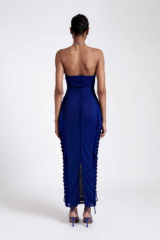 Bandeau Velvet Mesh Maxi - Sapphire