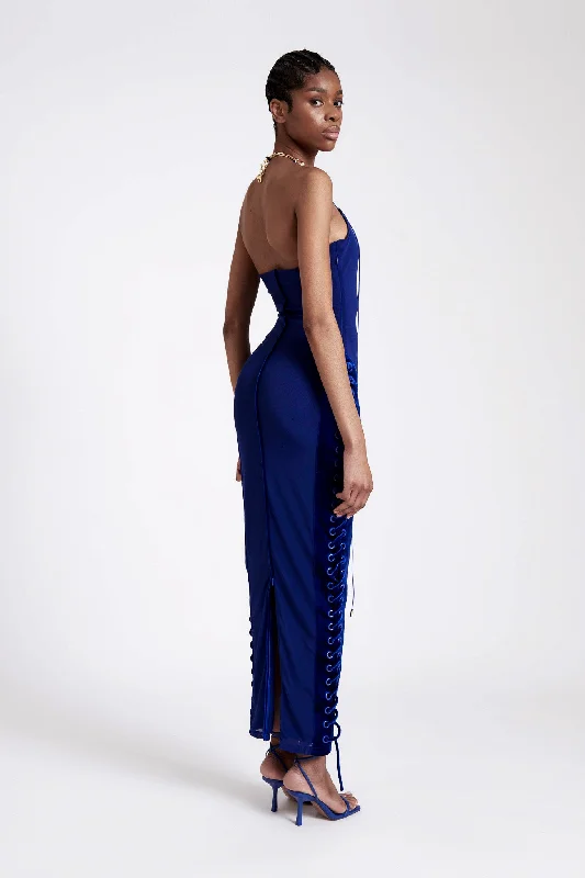 Bandeau Velvet Mesh Maxi - Sapphire