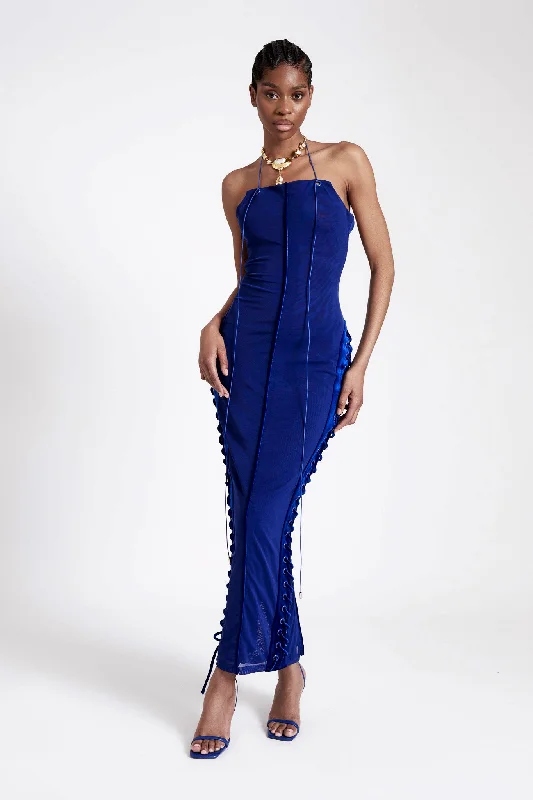 Bandeau Velvet Mesh Maxi - Sapphire