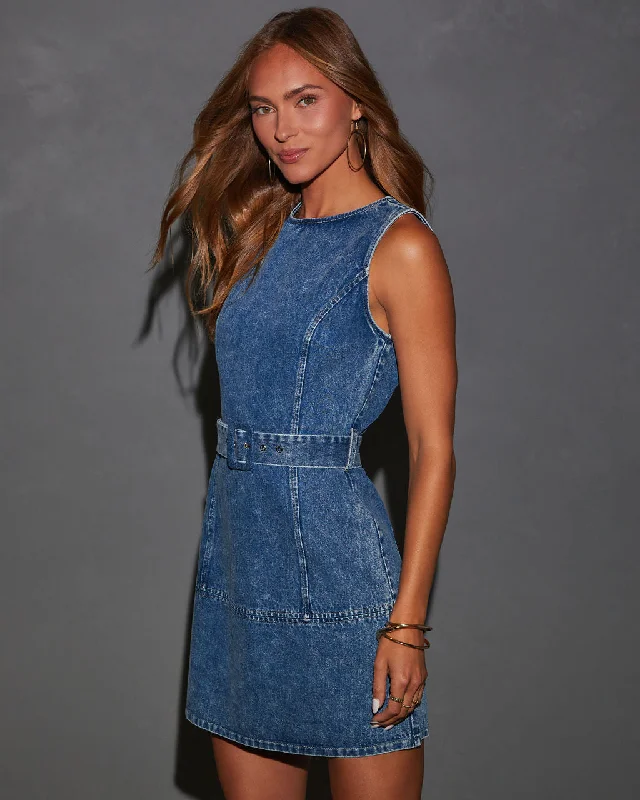 Zuma Belted A-Line Denim Mini Dress