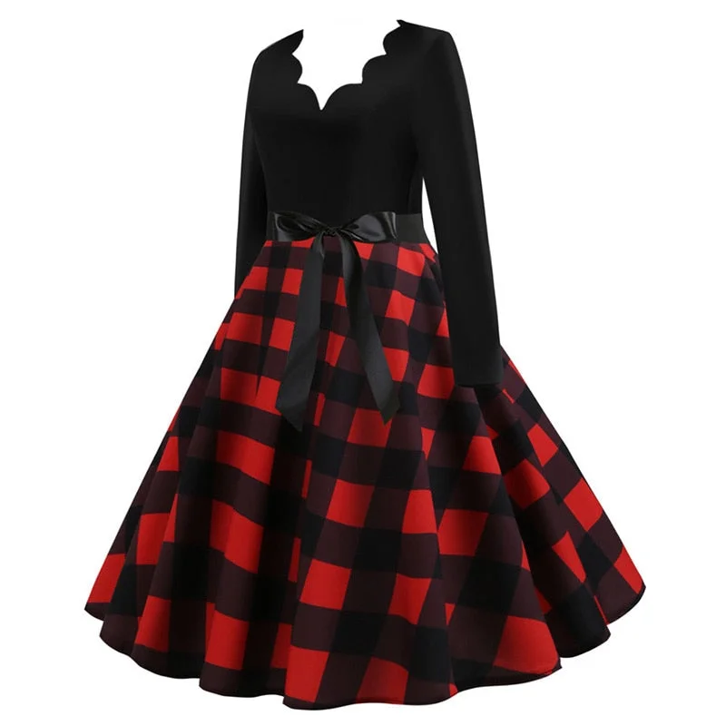 Black Swing Print Vintage Christmas Dress