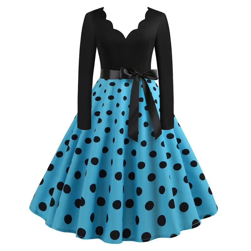 Black Swing Print Vintage Christmas Dress