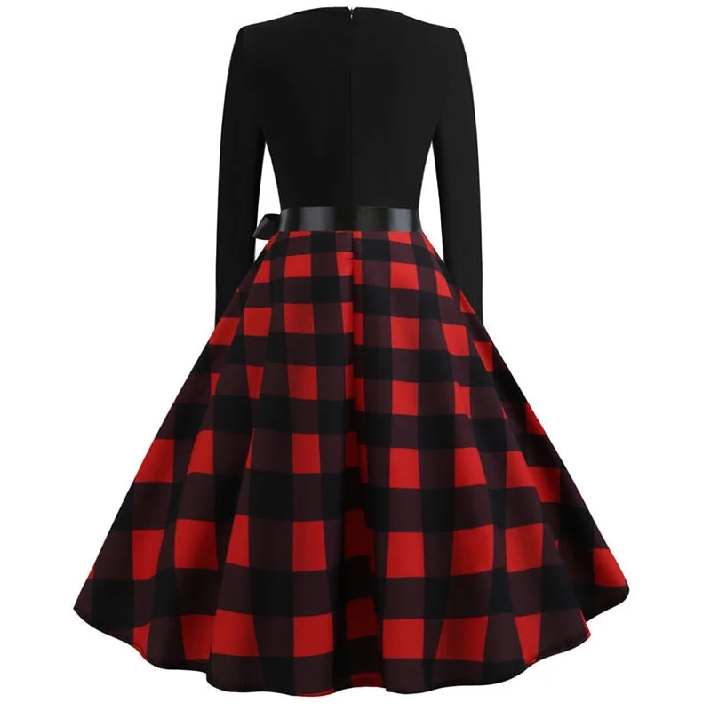 Black Swing Print Vintage Christmas Dress