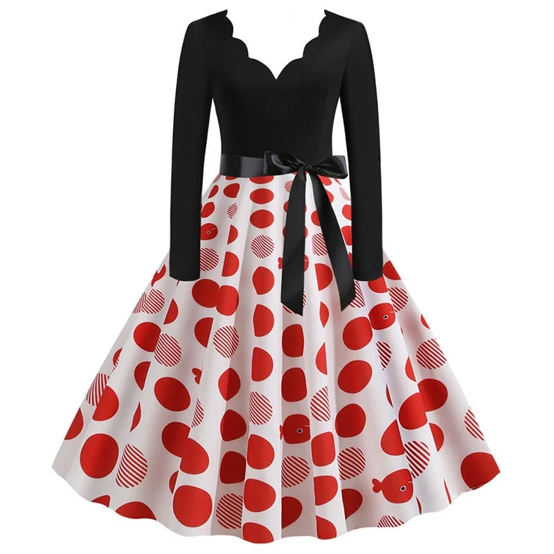 Black Swing Print Vintage Christmas Dress