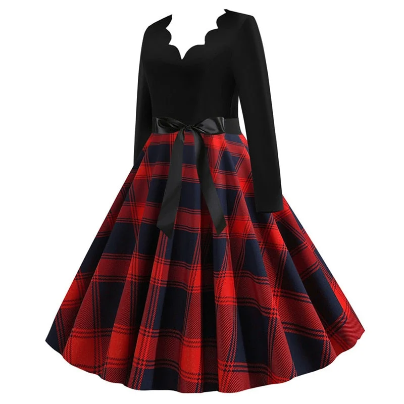 Black Swing Print Vintage Christmas Dress