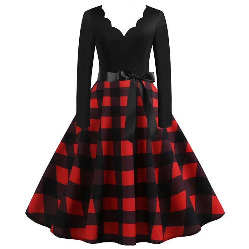 Black Swing Print Vintage Christmas Dress