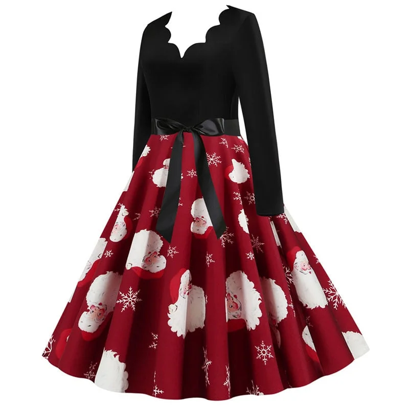 Black Swing Print Vintage Christmas Dress