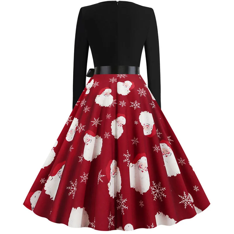 Black Swing Print Vintage Christmas Dress