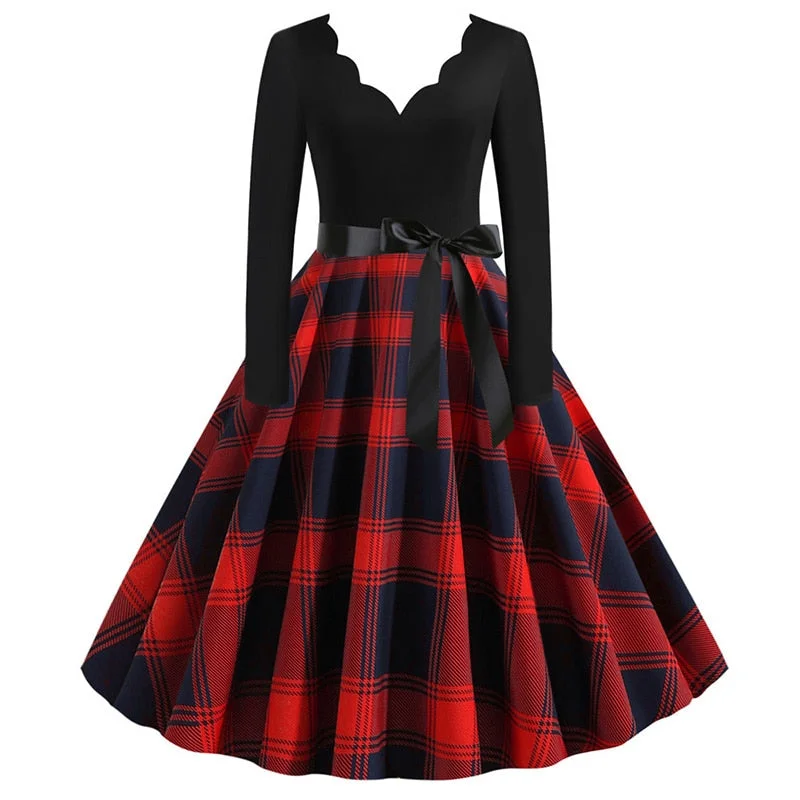 Black Swing Print Vintage Christmas Dress