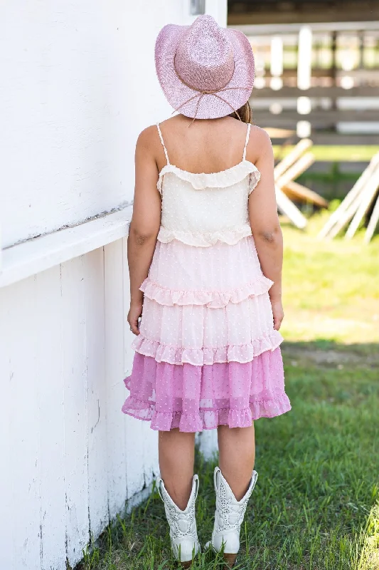 Blush Colorblock Ruffle Trim Swiss Dot Dress