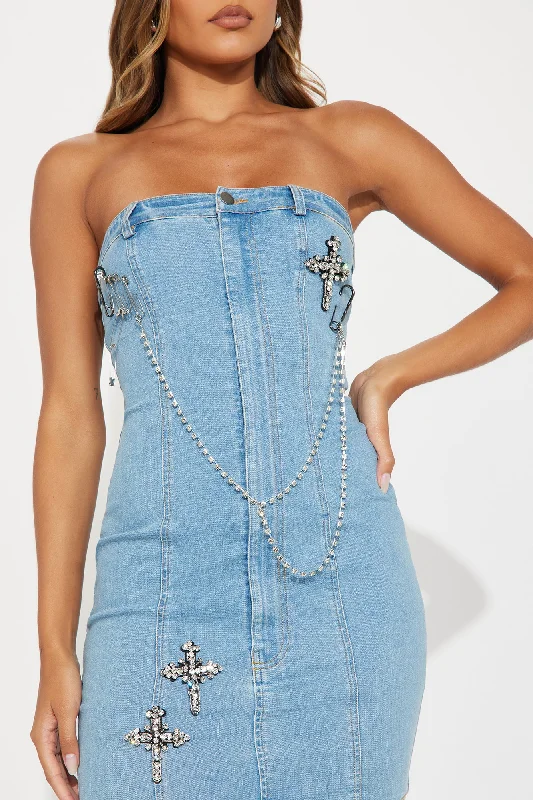 Call The Shots Denim Mini Dress - Blue