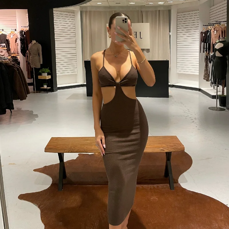 Chocolate Cutout Midi Dress