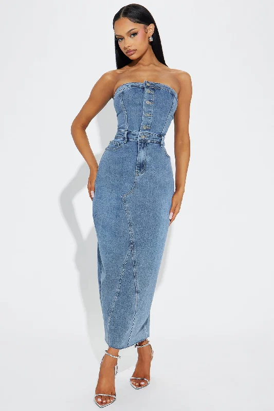 Christa Denim Maxi Dress - Medium Wash