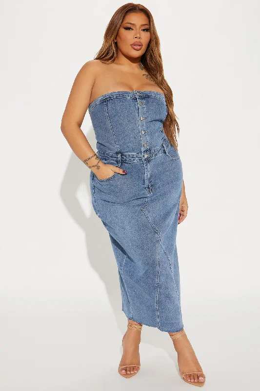 Christa Denim Maxi Dress - Medium Wash