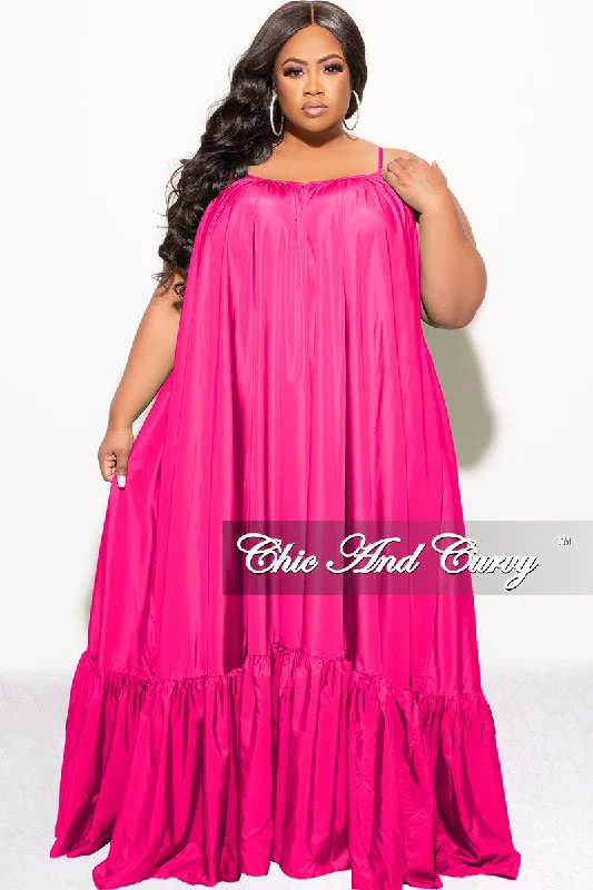 Final Sale Plus Size Spaghetti Strap Peasant Maxi in Fuchsia