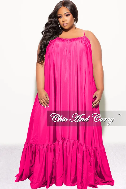 Final Sale Plus Size Spaghetti Strap Peasant Maxi in Fuchsia