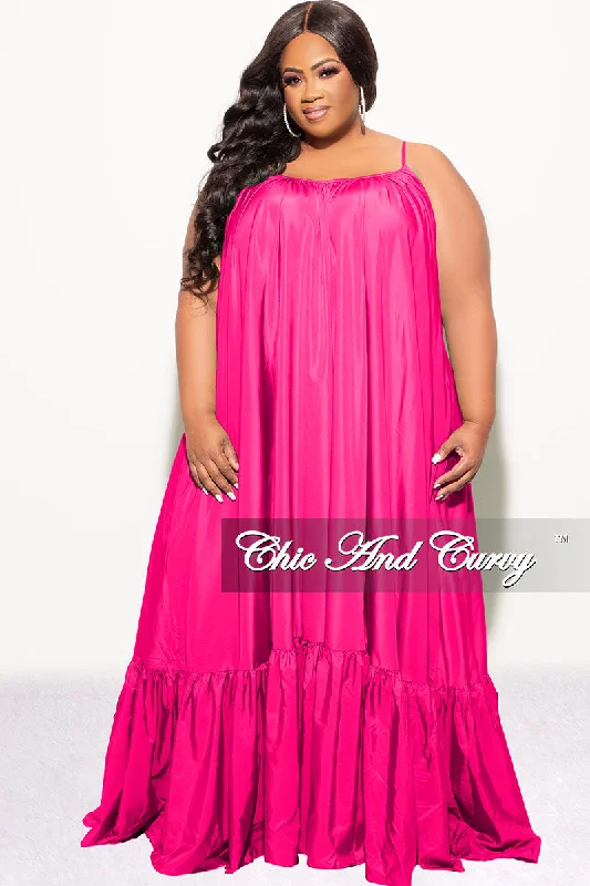 Final Sale Plus Size Spaghetti Strap Peasant Maxi in Fuchsia