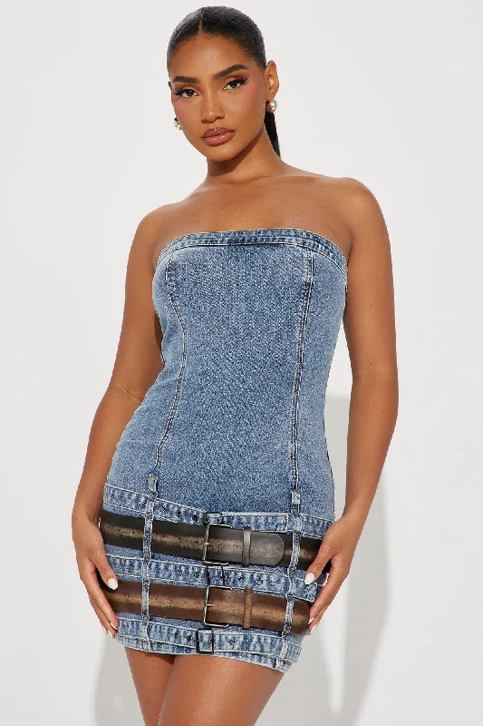 Dallas Belted Denim Mini Dress - Denim