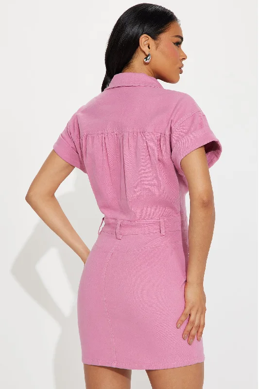 Denise Denim Mini Dress - Pink