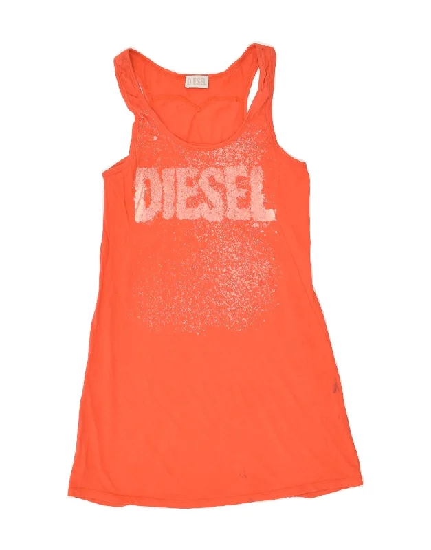 DIESEL Womens Graphic Sleeveless T-Shirt Dress UK 8 Small Orange