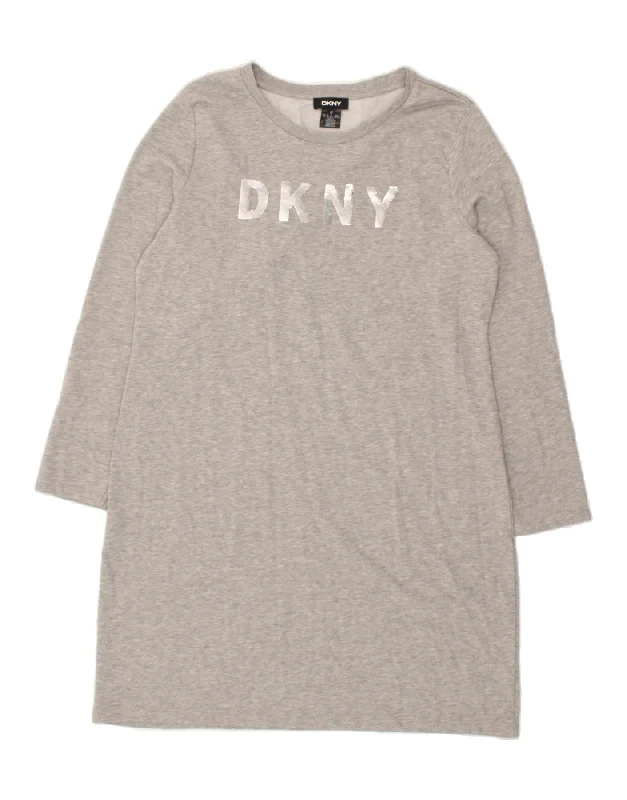 DKNY Womens Graphic Long Sleeve Jumper Dress UK 18 XL Grey Cotton