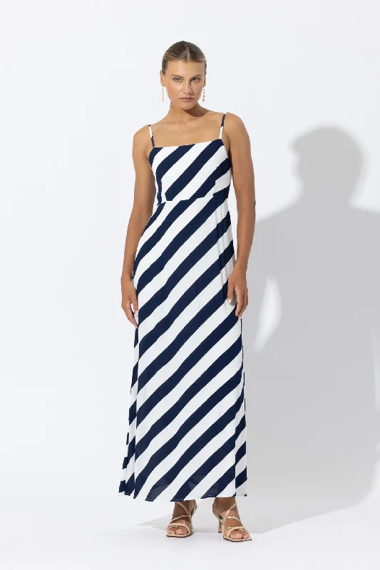 Donovan Crepe Maxi Dress in Nautical Stripe