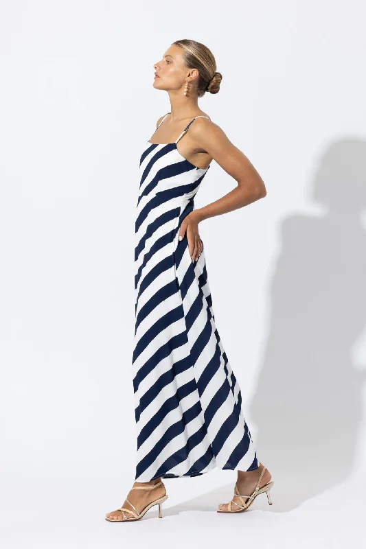 Donovan Crepe Maxi Dress in Nautical Stripe