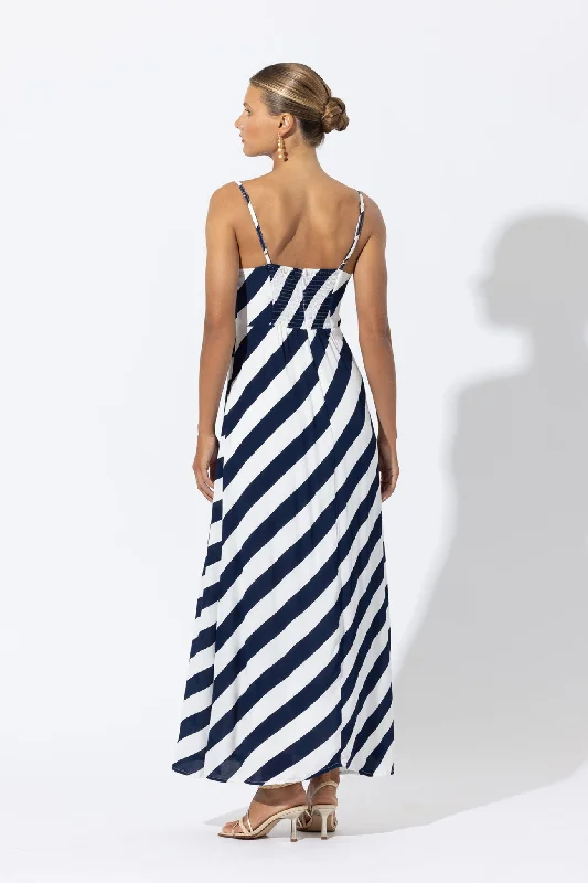 Donovan Crepe Maxi Dress in Nautical Stripe