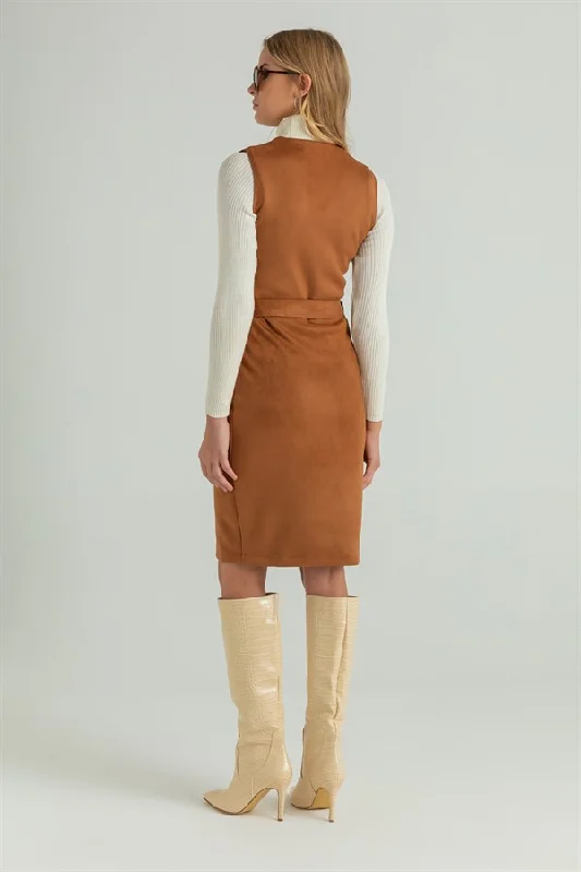 Double Breasted Suede Dress - CAMEL REF : BAW157ELB0086394