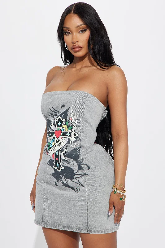 Ed Hardy Cross Denim Mini Dress - Grey